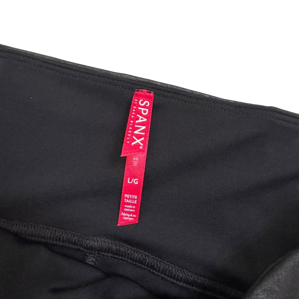 Spanx Faux Leather Leggings Women L Petite Black High‎ Waisted Slimming Crackle - Picture 2 of 3